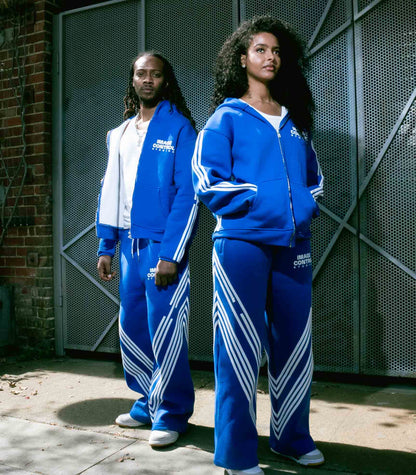 South Korea Stripes Bottom Straight Pants (Blue)