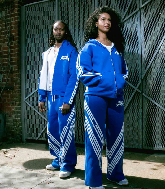 South Korea Stripes Bottom Straight Pants (Blue)